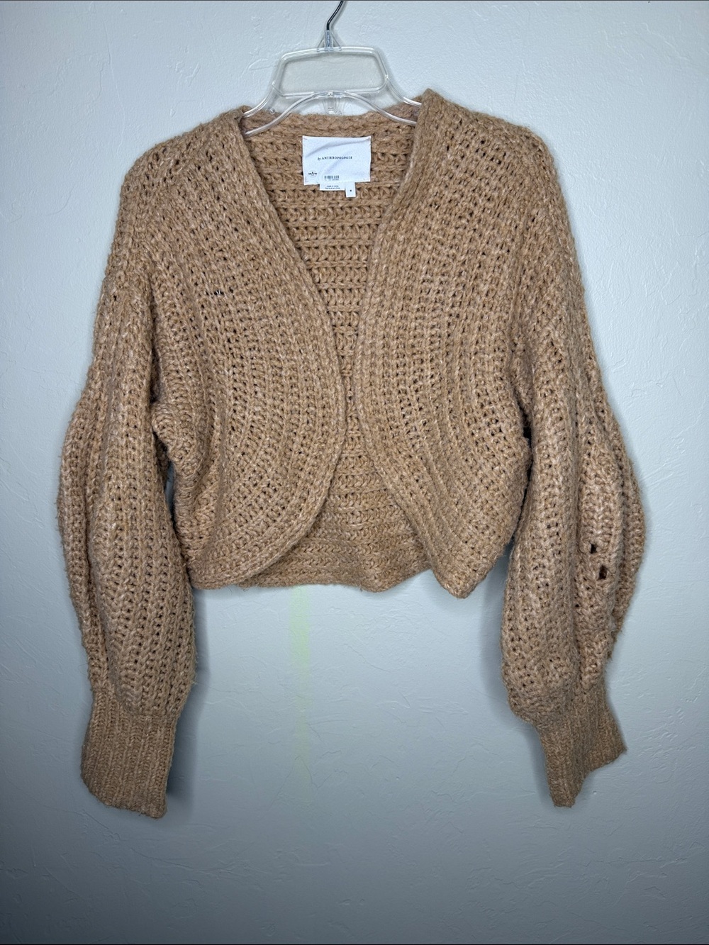Anthropologie Alpaca Blend Cozy Cropped Open-Front Sweater Cardigan - Camel